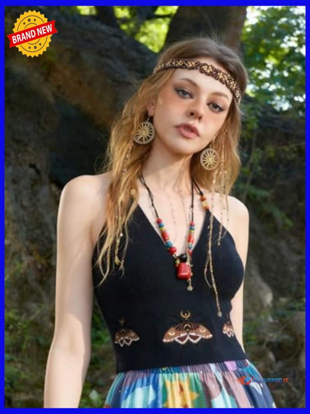 Y2k Halter Crop Top Hollow Out Tie Back Knit Festival Cowgirl Shirt - Picture 2 of 6